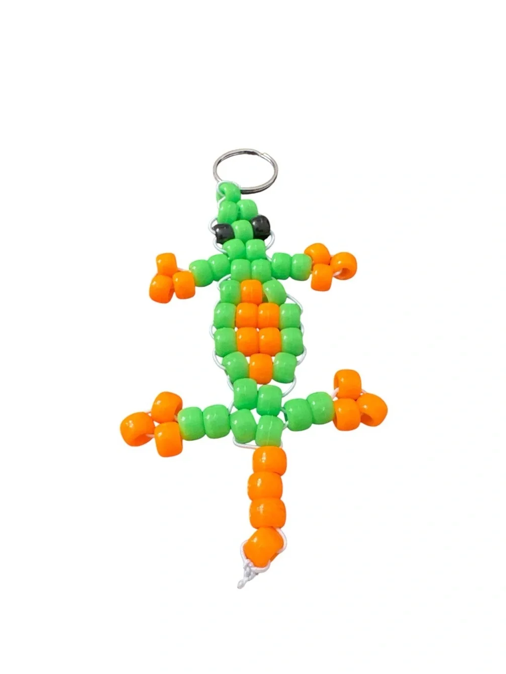 Handmade Beaded Lizard Keychain - Green & Orange